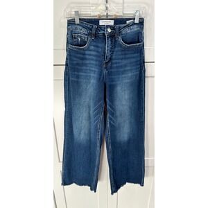 Lovervet by Vervet Women's Blue Distressed Hem Crop Wide Leg Denim Jeans Size 25